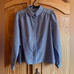 Tuckernuck Pomander Place Cropped Shirt Blue/White Stripes Size L